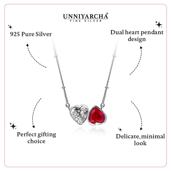 Dual Heart Pendant Necklace – 925 Silver