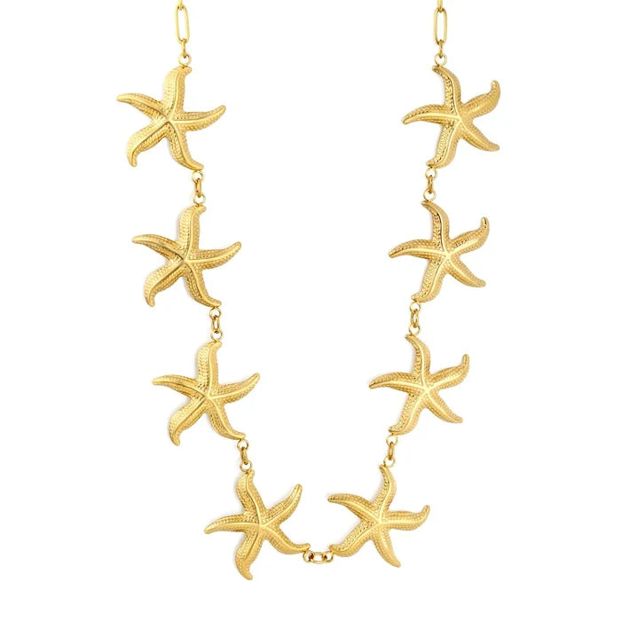 Eight 33mm Heavy Starfish Charms 1*4*12mm Paperclip Chain 90cm With 6mm Round End Tag Waist Chain Gold Tone asonjewelry