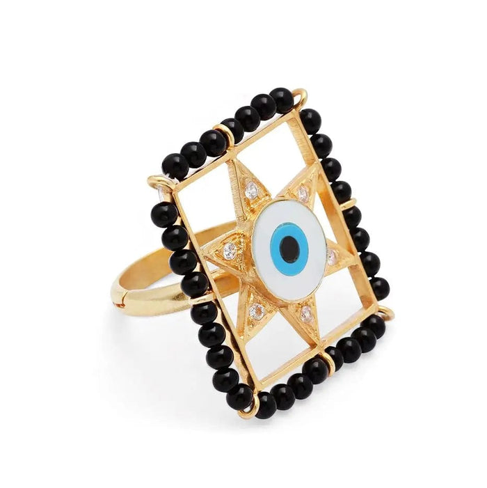 Evil eye and Star Silver Mangalsutra Ring
