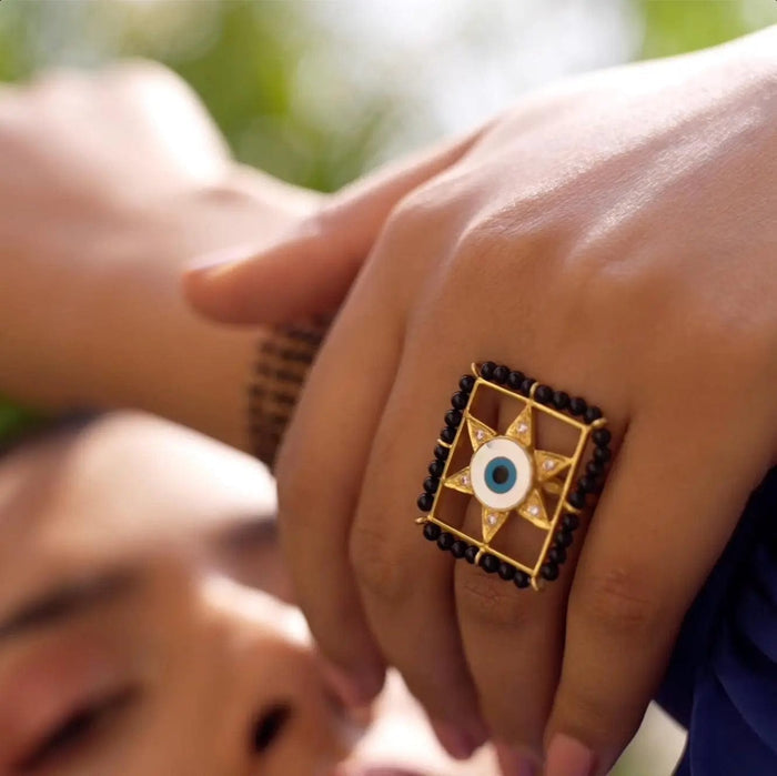 Evil eye and Star Silver Mangalsutra Ring