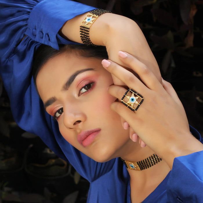 Evil eye and Star Silver Mangalsutra Ring