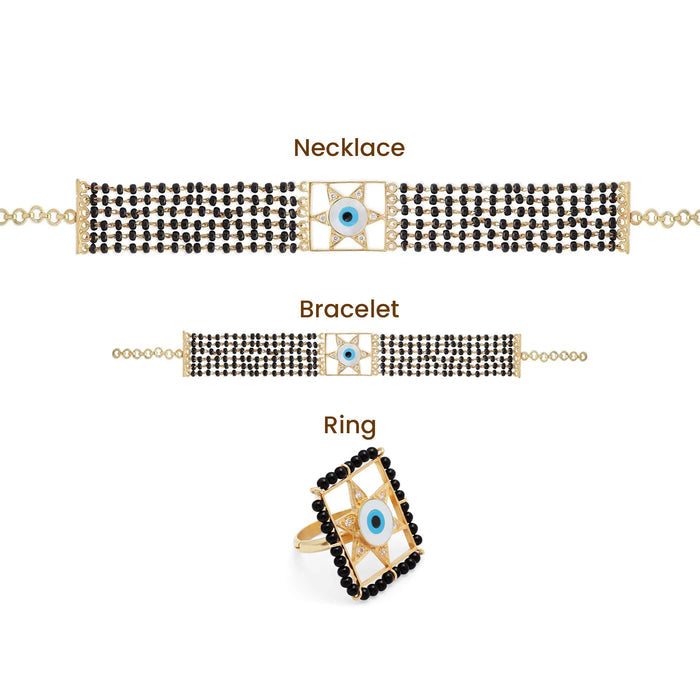 Evil eye silver star mangalsutra choker