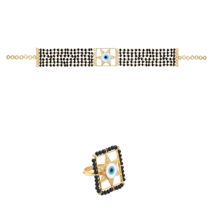 Evil eye silver star mangalsutra choker