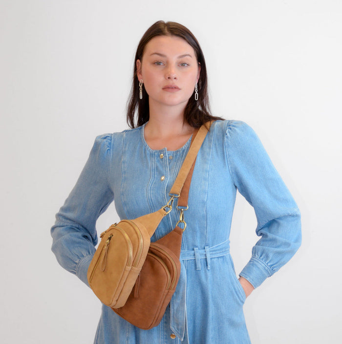 faux suede skyler sling bag