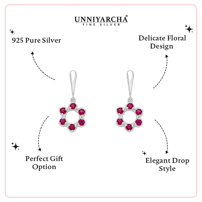 Floral Radiance Silver drop earrings