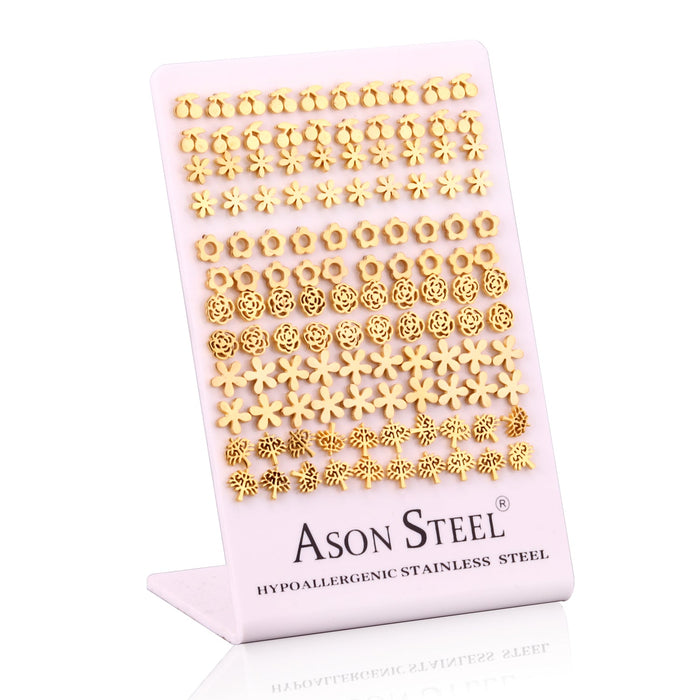 Gold Cherry/Snowflake Cutout Stud Earrings w/o Drilling asonjewelry