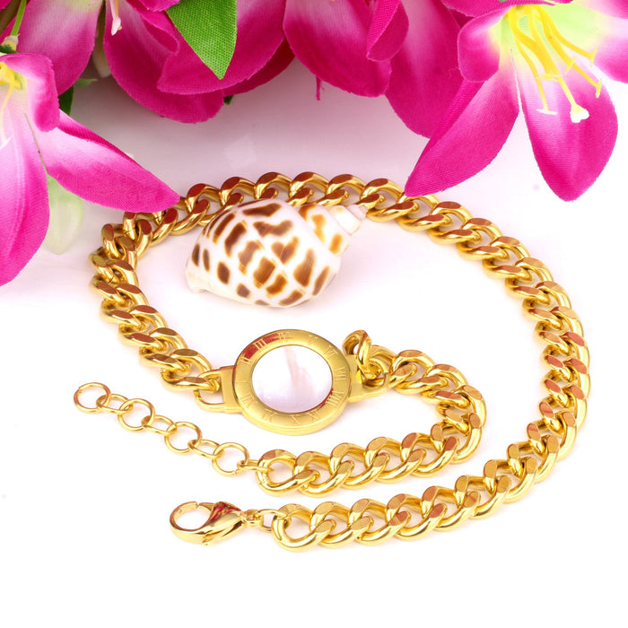 Gold Folding Double Bracelet with Black and White Shells asonjewelry