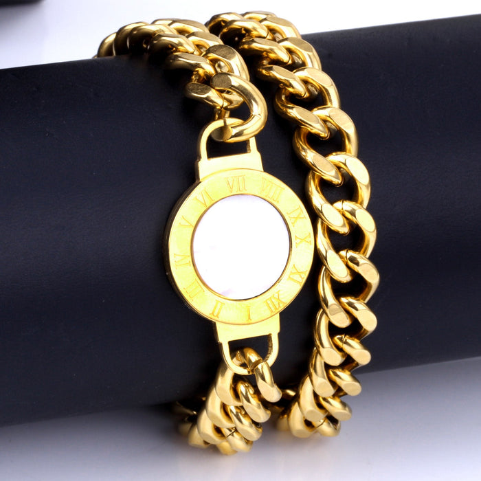 Gold Folding Double Bracelet with Black and White Shells asonjewelry