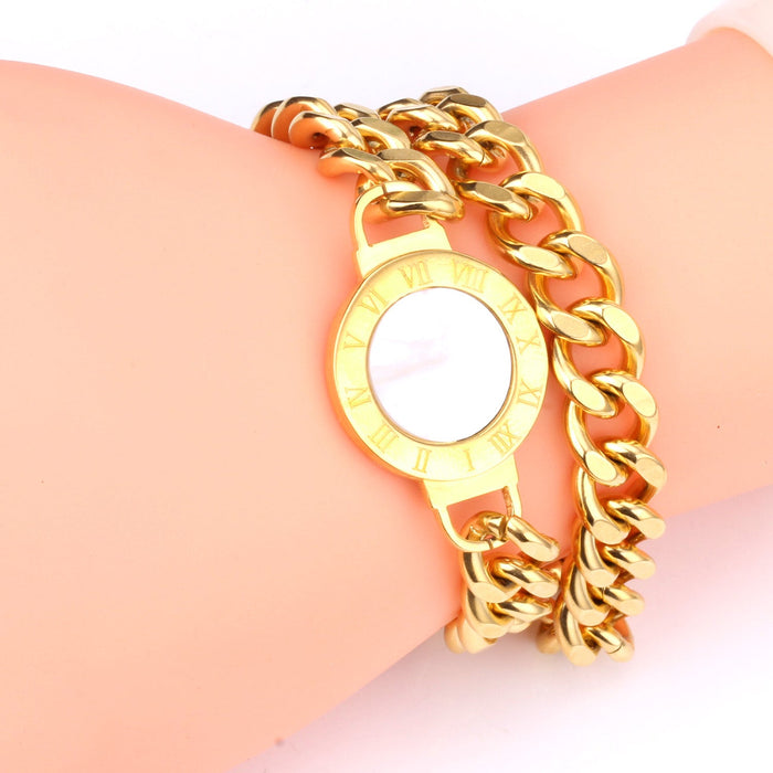Gold Folding Double Bracelet with Black and White Shells asonjewelry