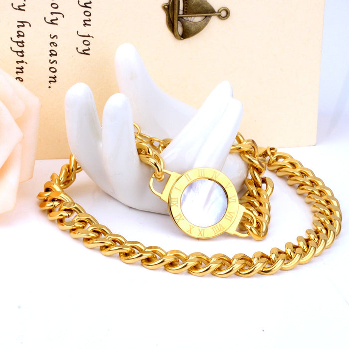 Gold Folding Double Bracelet with Black and White Shells asonjewelry