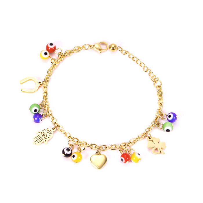 Goldtone Accessory Bracelet with Cat's Eye Palm U-Shaped Heart asonjewelry
