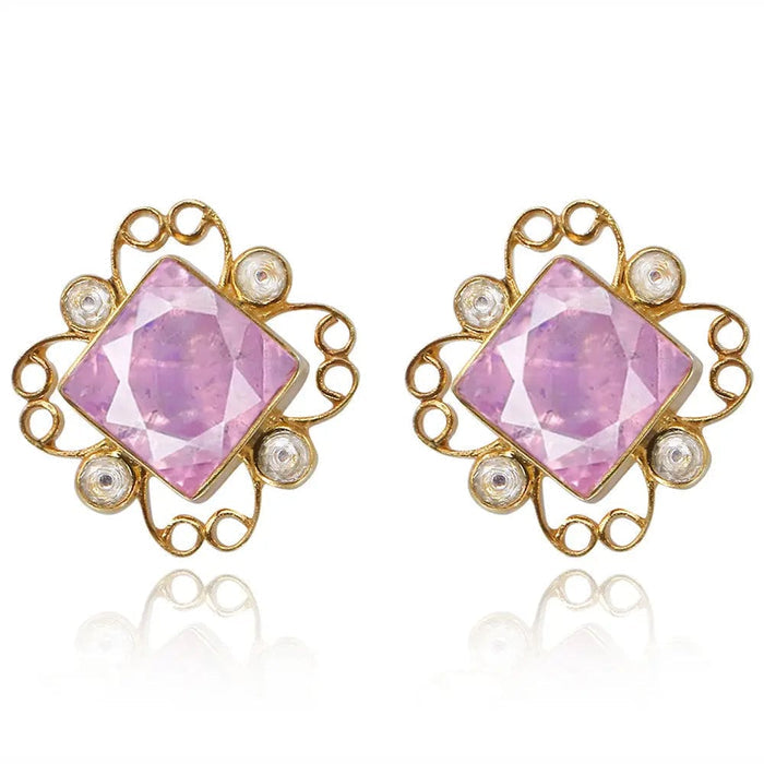 Gulabo Silver Square Pink Earring