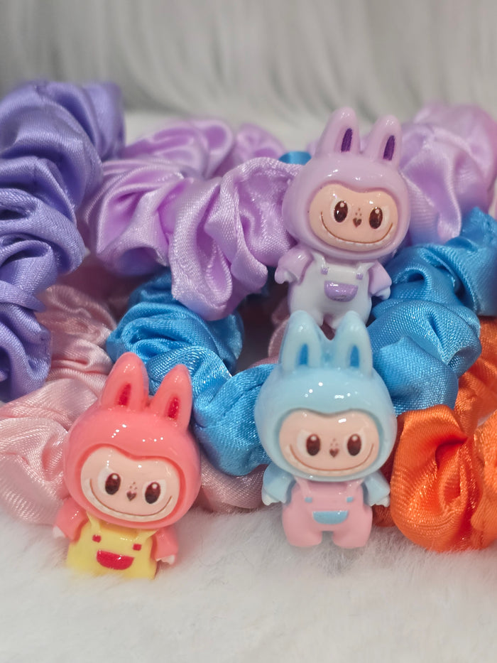 Handmade scrunchies with Acrylic detachable charms- Labubu- set of 5pcs