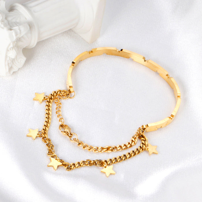 Hard bangle in gold color with end chain & star accessory asonjewelry