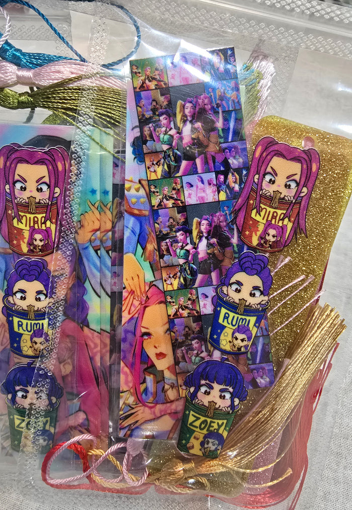 kpop Demon Hunter- Huntrix 3pcs Blank glitter acrylic bookmark with tassels and  6pcs uv dtf decals