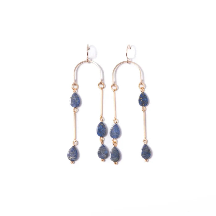 lapis teardrop asymmetrical chandelier earrings