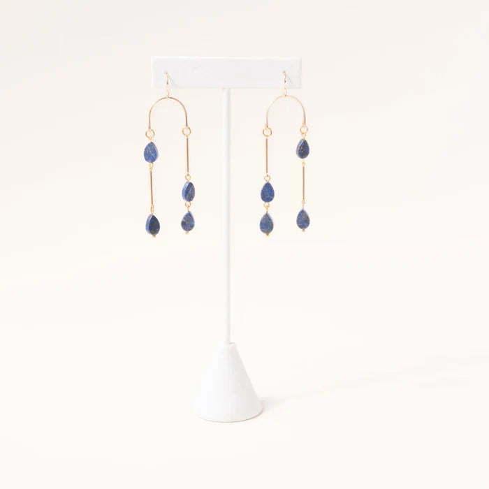 lapis teardrop asymmetrical chandelier earrings