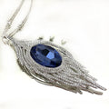 Large Feather Oval Crystal Necklace