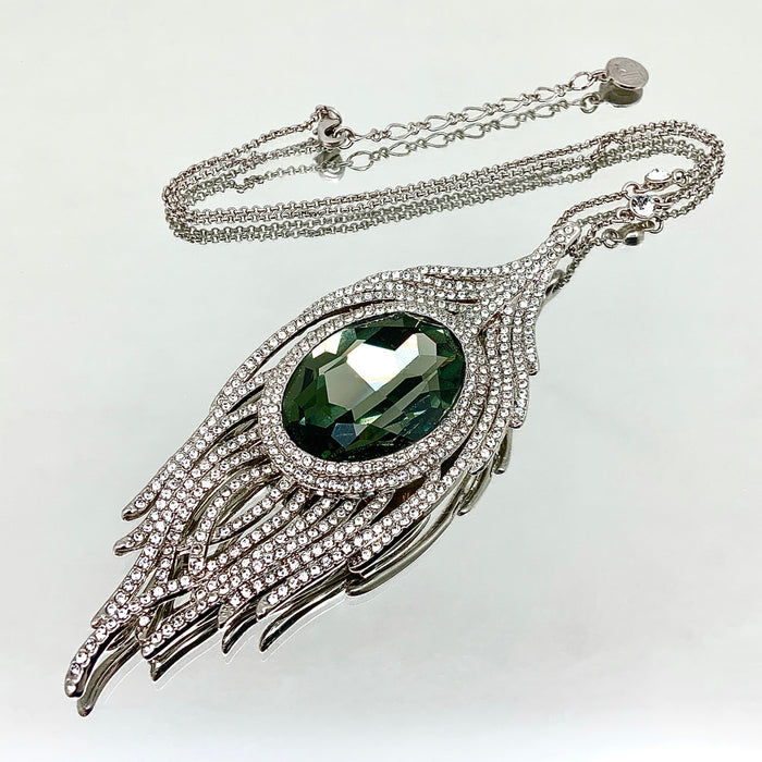 Large Feather Oval Crystal Necklace