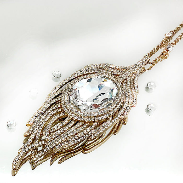 Large Feather Oval Crystal Necklace