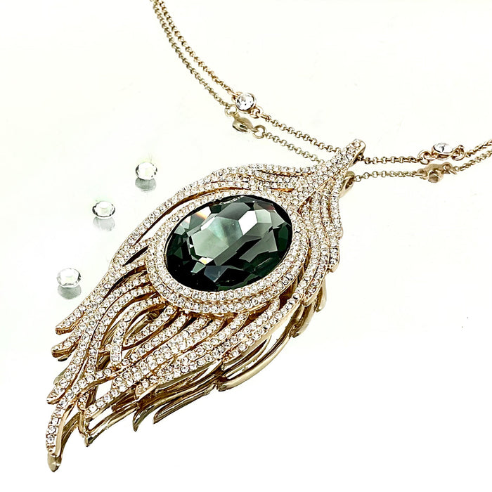 Large Feather Oval Crystal Necklace