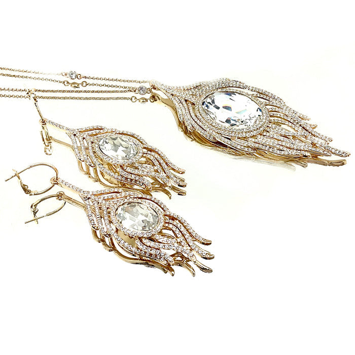 Large Feather Oval Crystal Necklace