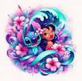 Lilo and Blue Alien floral -  DTF TRANSFER Prints