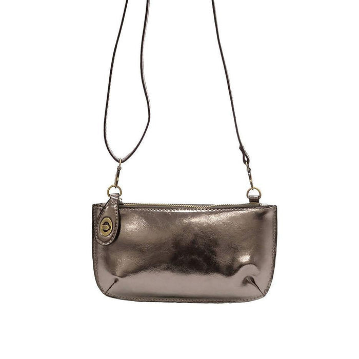 liquid metal mini crossbody wristlet clutch