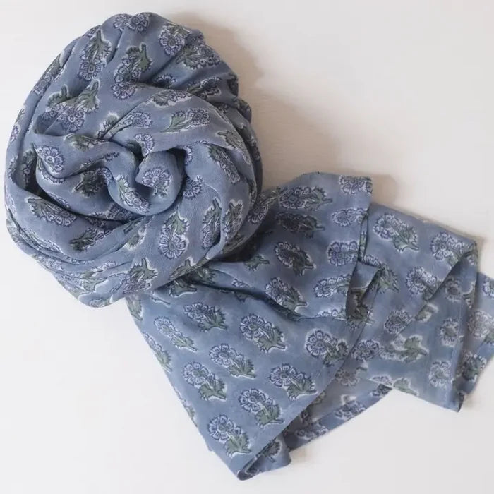 malin blue block printed scarf