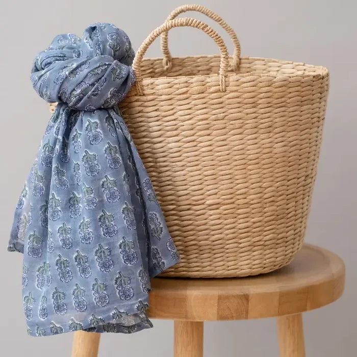 malin blue block printed scarf