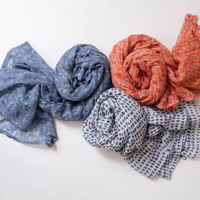 malin blue block printed scarf