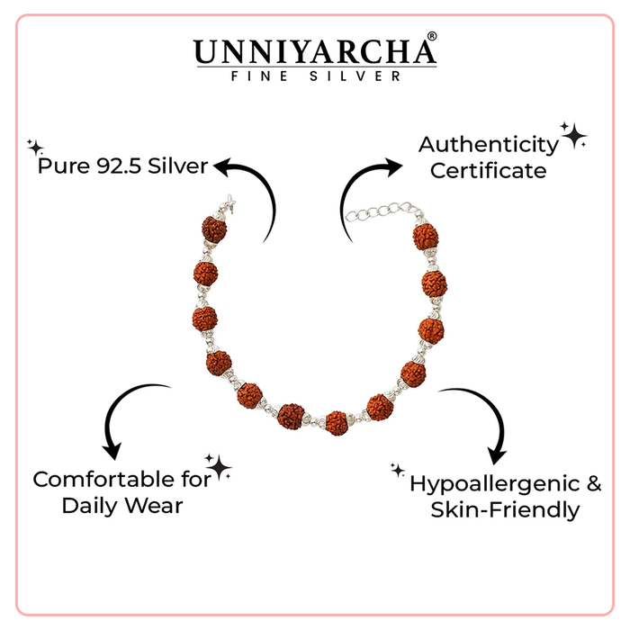 Men's Silver 92.5 Bracelet With Rudraksha Beads