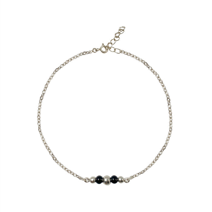 Minimal Silver Anklet with Black Beads