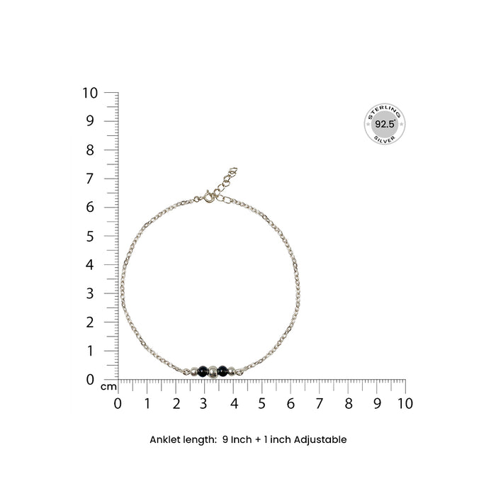 Minimal Silver Anklet with Black Beads