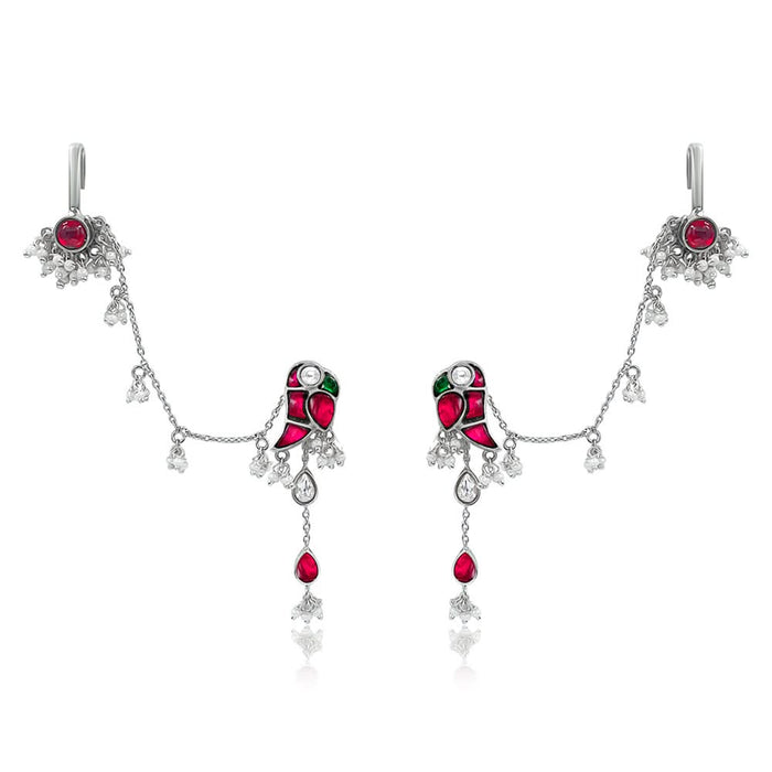 Mithu Dual Charm Silver Chain Earrings