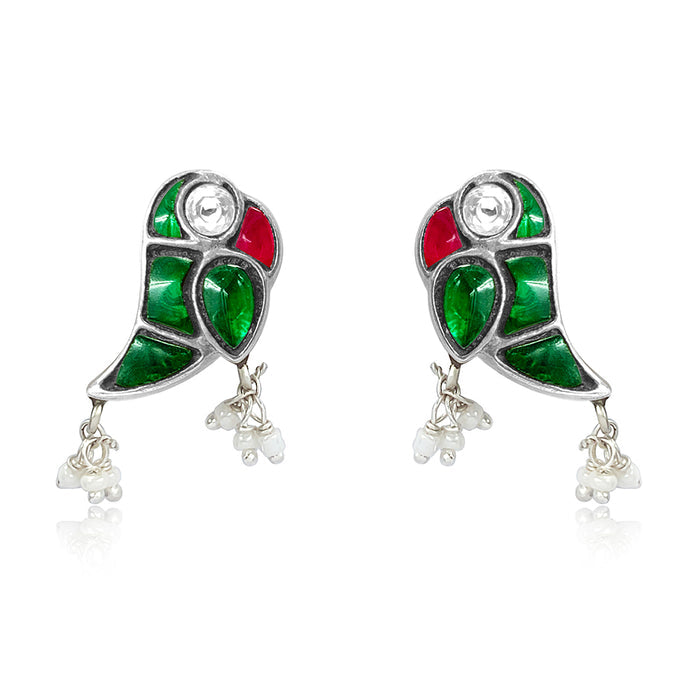 Mithu Dual Charm Silver Chain Earrings