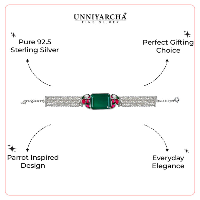 Mithu Emerald Charm Silver Bracelet