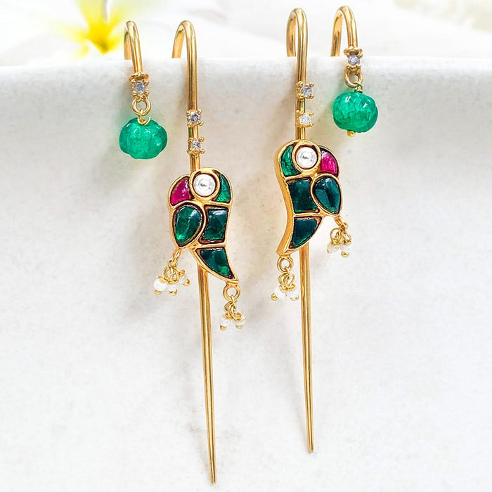 Mithu Emerald Drop 24k Gold Plated Needle Earcuff Earrings
