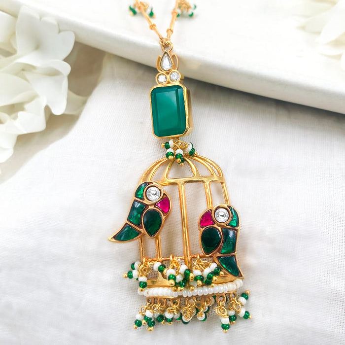 Mithu Gulmohar Cage Silver 24k Gold Plated Necklace