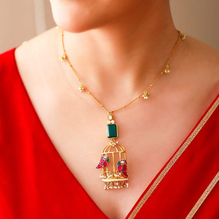Mithu Gulmohar Cage Silver 24k Gold Plated Necklace