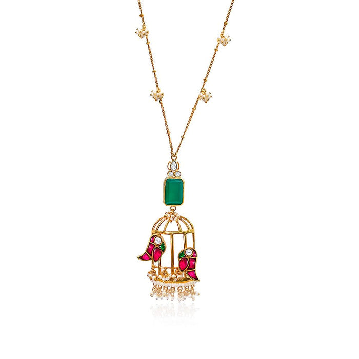 Mithu Gulmohar Cage Silver 24k Gold Plated Necklace