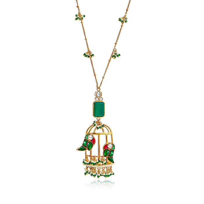 Mithu Gulmohar Cage Silver 24k Gold Plated Necklace