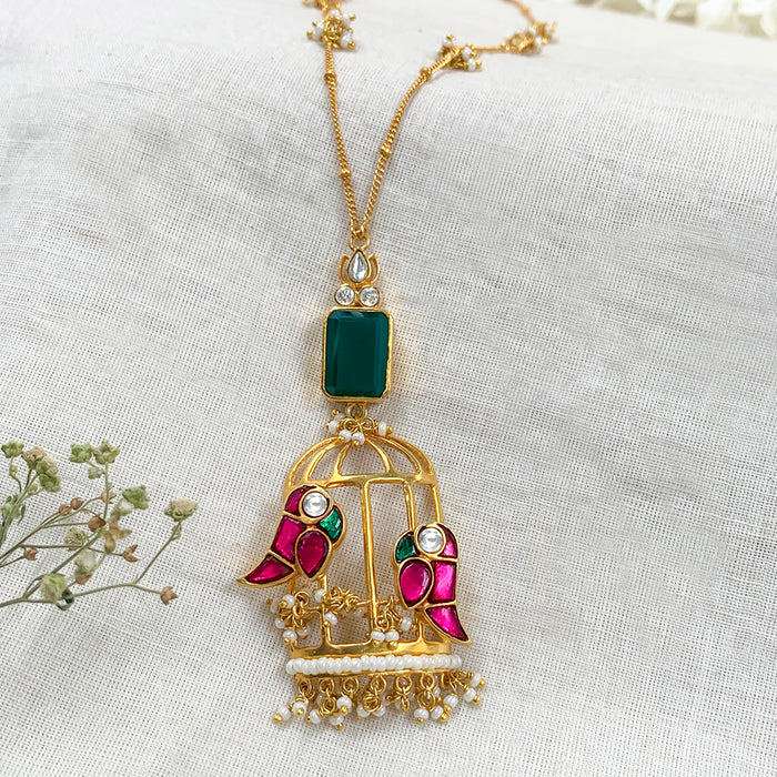 Mithu Gulmohar Cage Silver 24k Gold Plated Necklace