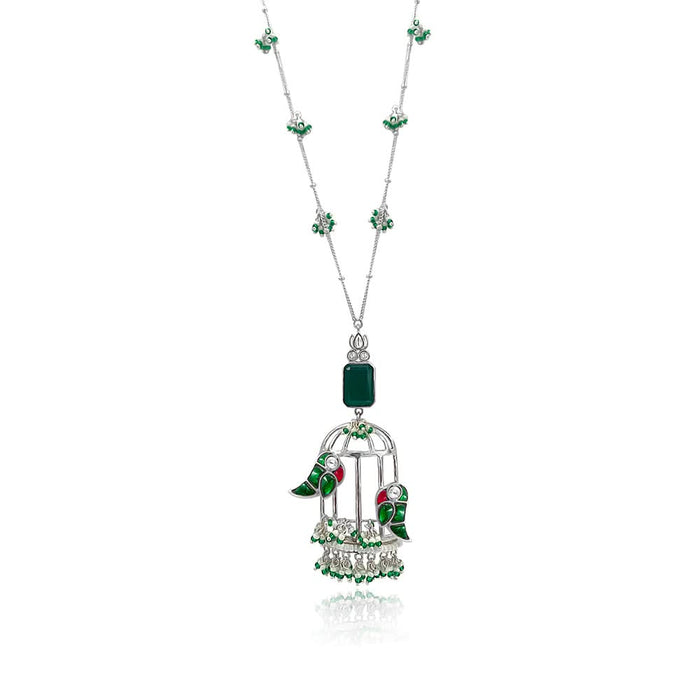 Mithu Gulmohar Cage Silver Necklace