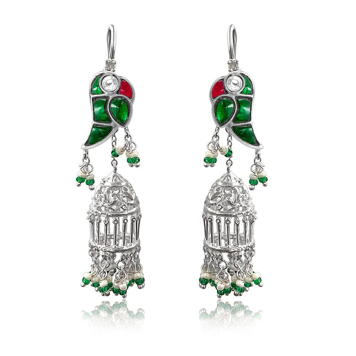 Mithu Gulmohar Cage Silver Sui Dhaga Earrings