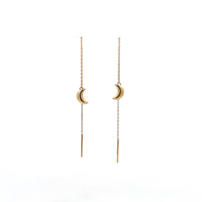 Moon Shaped Threader Earrings in 14k Yellow Gold
