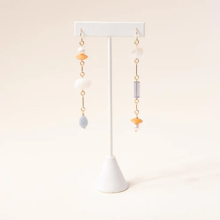 moonstone, pearl, angelite, and yellow jade composition earrings