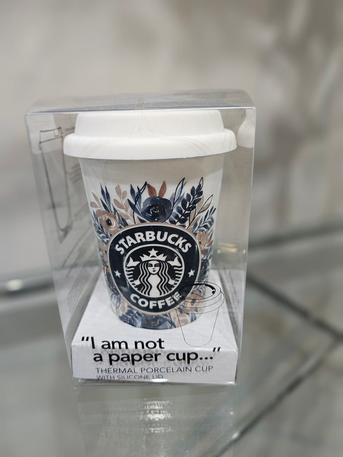 Not a paper cup with Starbucks floral design