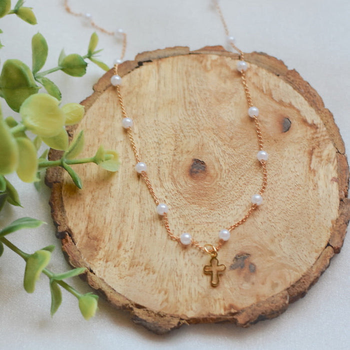 Pearl Chain Cross Necklace