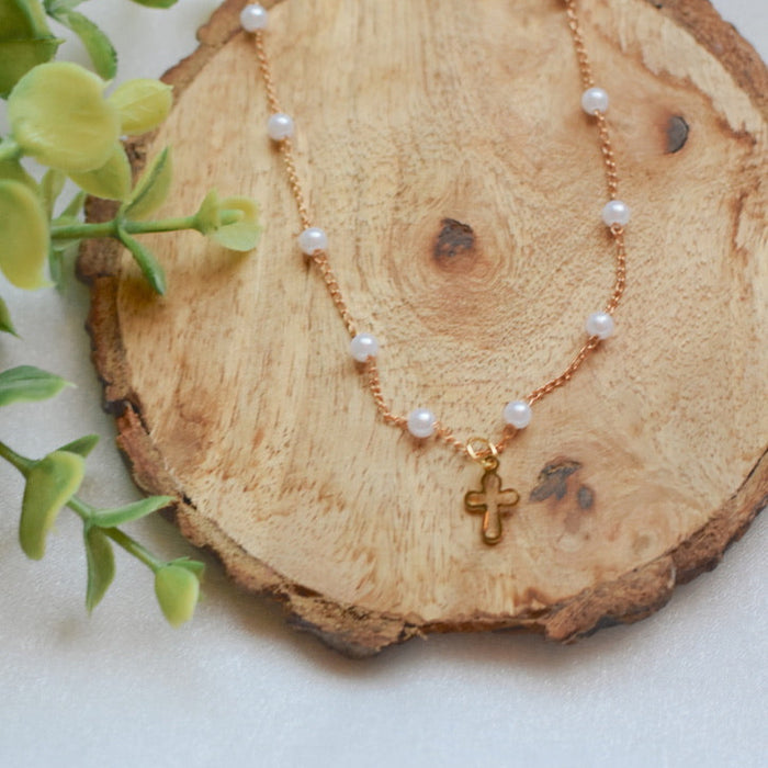 Pearl Chain Cross Necklace